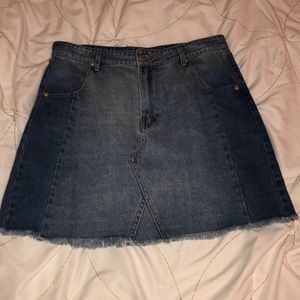 light wash denim mini skirt